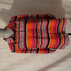 ELEMENTZ Petite Blouse with Adjustable Sleeves Red Orange Black Stripe Size PXL